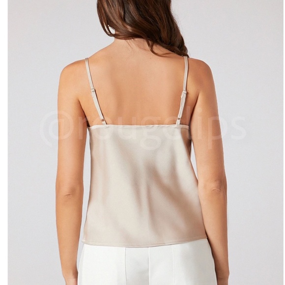 Beige Glamorous Cowl Neck Spaghetti Straps Camisole Top Cami, Draped - Picture 6 of 10